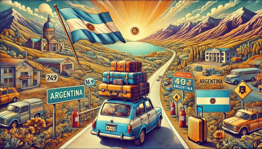 Ilustração de viagem de carro do Brasil para a Argentina